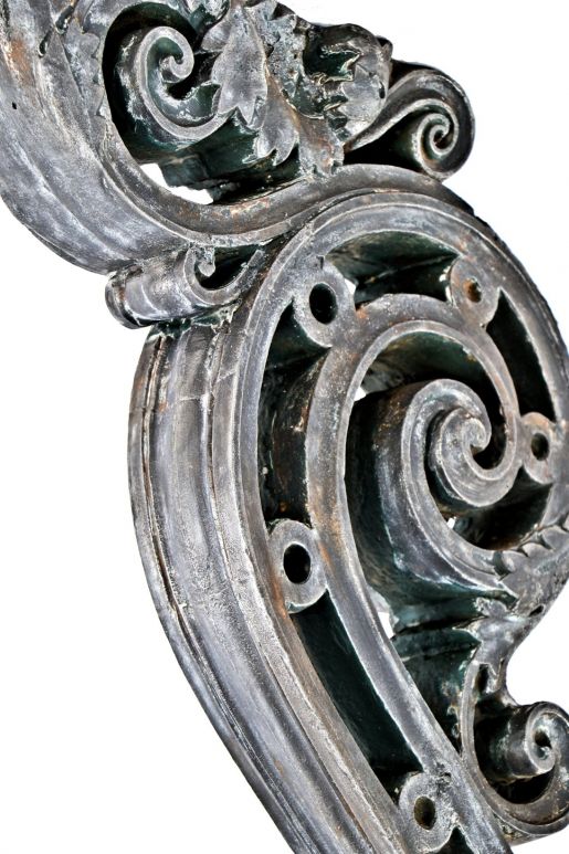 exceptional c. 1920's original and intact historically important ornamental cast iron chicago union station oversized brushed metal bracket with scrollwork and foilage