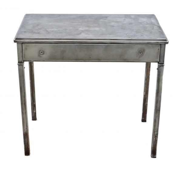 hard to find original salvaged chicago hotel room pressed and folded depression era metal simmons writing desk with single drawer retaining original knob pulls or handles