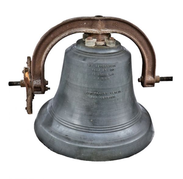 original early 20th century historically important salvaged chicago st. john's cast bronze church bell with nicely aged surface patina and fully functional clapper 