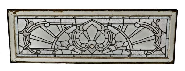 all original 19th century antique american victorian era salvaged chicago residential leaded glass transom window with faceted jewels and beveled edge glass