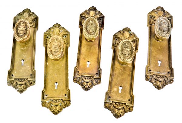 classic and dignified original c. early 20th century ornamental cast brass blackstone hotel guest room door hardware