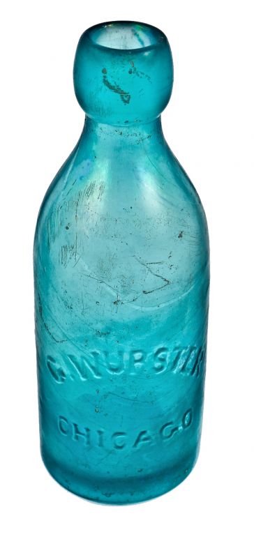 early 1870's completely intact original chicago privy dug antique american gottlieb wurster "blobtop" embossed letter soda or mineral water bottle 