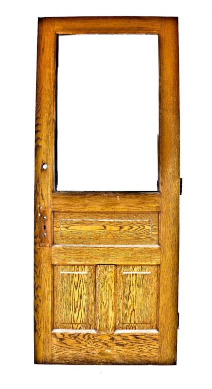 original c. 1885 salvaged chicago solid golden oak exterior salvaged chicago entrance door with completely intact plate glass panel containing beveled edges