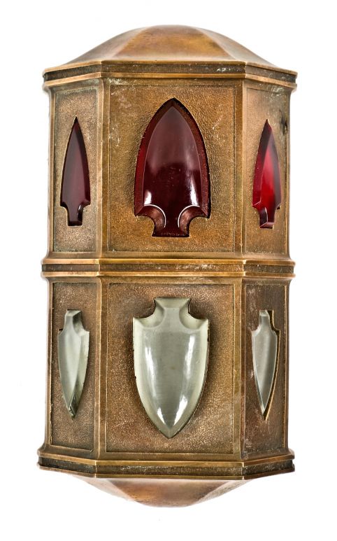 one of three matching all original c. 1920's interior cast bronze elevator lobby indicator or signal lamps salvaged from the medinah athletic club