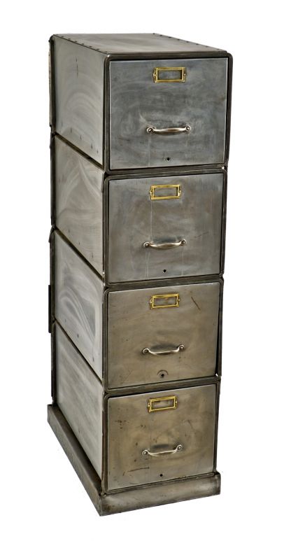 heavily reinforced antique american industrial late 1930's riveted joint compartmentalized chicago building filing office cabinet with brass label holders