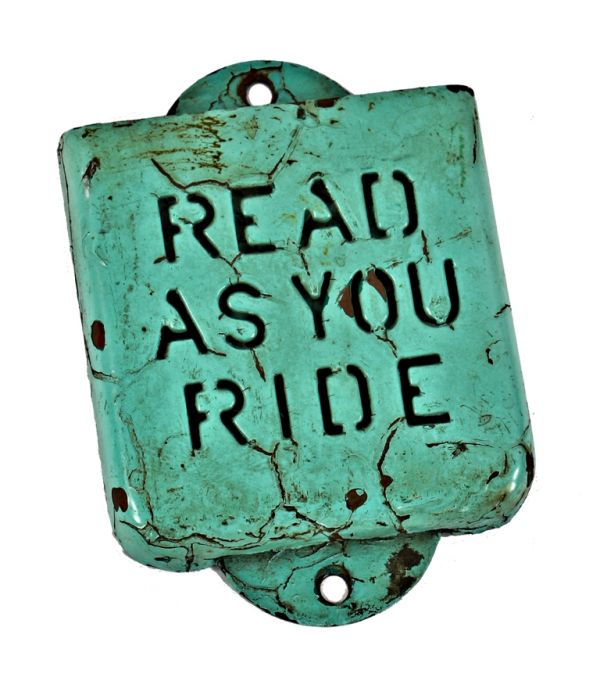 rare depression era antique american chicago transit authority elevated station or passenger car "read as you ride" seat back brochure or map holder comprise of metal with crazed paint