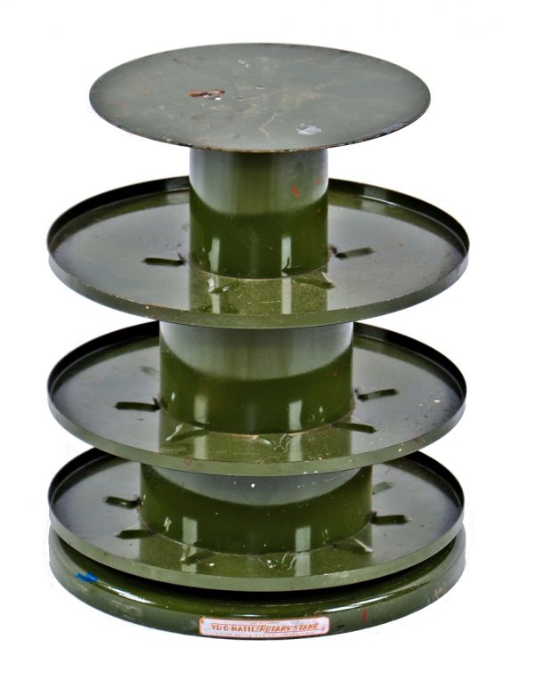 "new old stock" c. 1940's american industrial chicago hardware store "vu-o-matic" green enameled countertop rotary stand with four revolving tiers