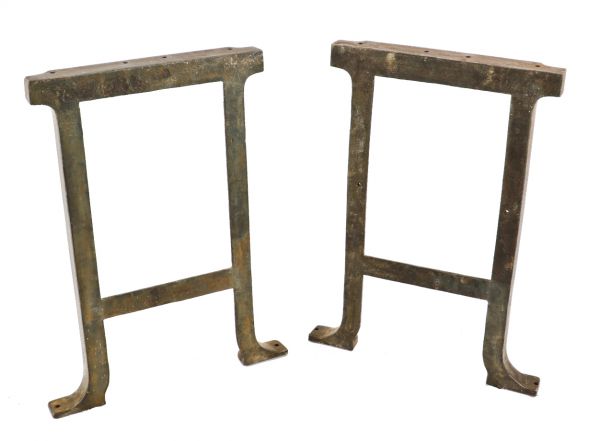 refinished early 20th century antique american industrial robust cast iron chicago factory machine shop legs or bases with brushed metal finish