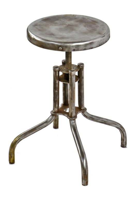 completely refinished and fully functional vintage american industrial four-legged tubular adjustable height factory machine shop stool with swivel seat