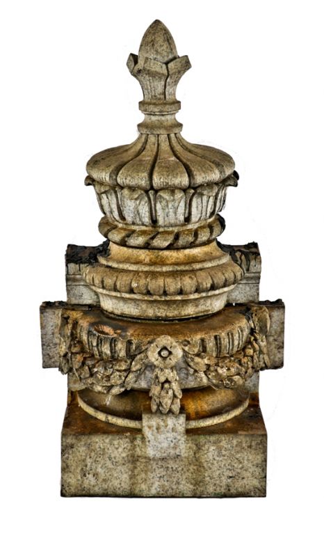 original museum-quality c. 1920's salvaged chicago milwaukee avenue motor sales company oversized mottled terra cotta urn with floral finial 