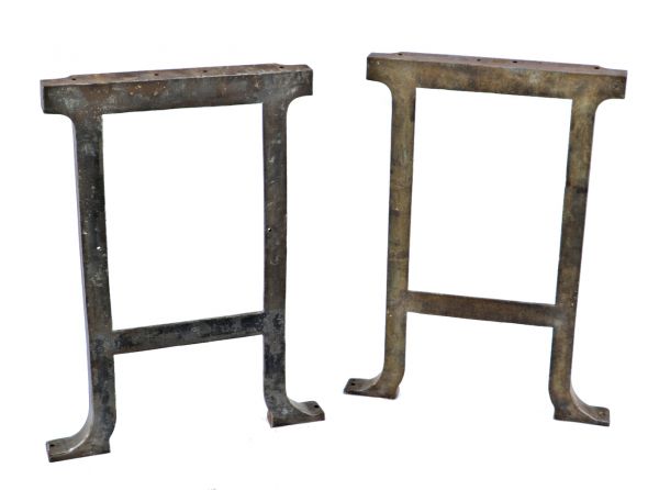pair of original and intact antique american industrial robust cast iron chicago factory machine shop legs or bases with brushed metal finish