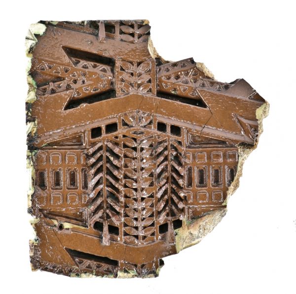 historically important early 20th century highly stylized frank lloyd wright-designed sumac pattern susan lawrence dana house exterior cast plaster frieze fragment 