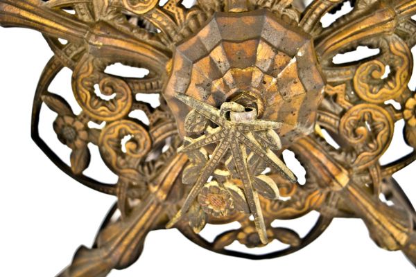 hard to find and highly desirable american depression era ornamental cast bronze "soleure" pattern five-light interior residential chandelier 