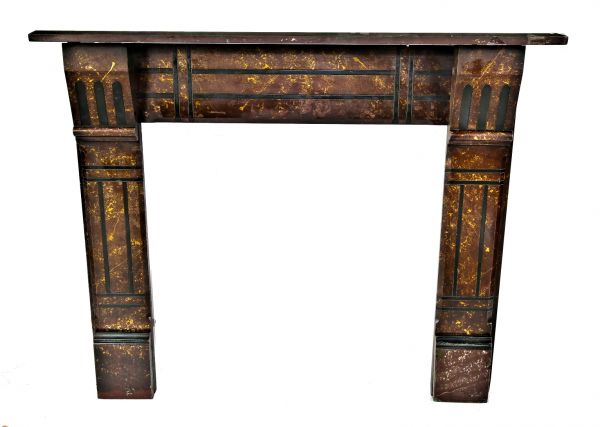 19th century antique american salvaged chicago marbleized slate fireplace mantel with lightly incised design motifs with black enameled accents