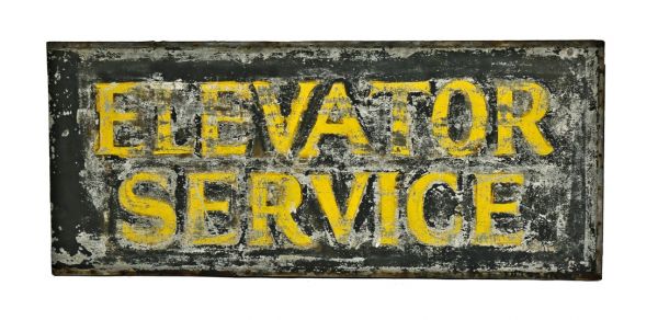 oversized c. 1930's american depression era hand-painted "elevator service" repair shop sign with nicely weathered and worn finish