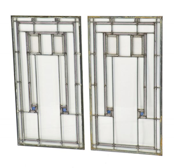 matching pair of original c. 1908 historically important louis h. sullivan-designed henry babson house leaded glass windows