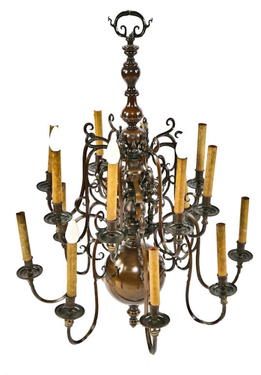 historically important all original and largely intact c. 1909 salvaged chicago interior hotel la salle monumental ornamental cast brass chandelier with sixteen arms   