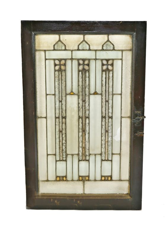 oversized american arts and crafts or craftsman style salvaged chicago leaded glass bungalow window accentuated with gold leaf "sandwich" glass