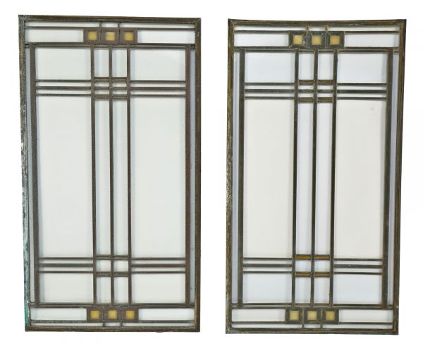 original historically-important frank lloyd wright-designed avery coonley house interior family room single leaded art glass window with intact zinc caming retaining bronze wash 