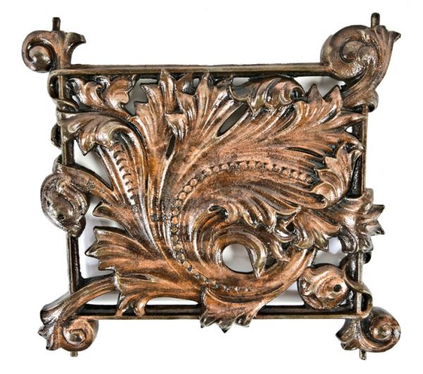 late 19th century original and intact hugh garden-designed copper-plated ornamental cast iron montgomery ward & company headquarters lobby radiator grille panel 