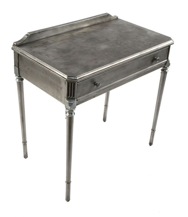 original single four-legged pressed and folded steel antique american simmons diminutive desks or side tables with single pull-out drawer