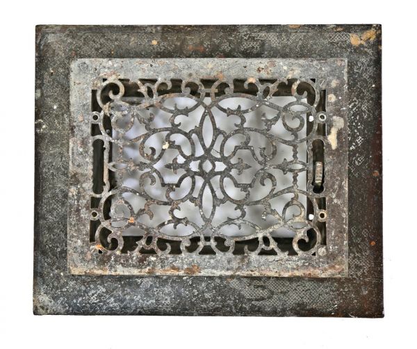 early c. 1870's antique american ornamental cast iron residential salvaged chicago floor register or grate with intact louvers