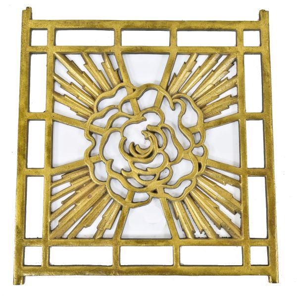 original early 1920's american art deco style ornamental cast bronze interior residential wall-mount radiator grille with striking sun-ray design motif  