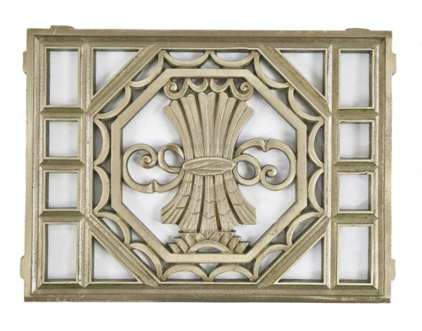 exceptional all original american depression-era nickel-plated stock exchange building cast bronze elevator or wall-mount ventilation grille with centrally located bundled wheat design