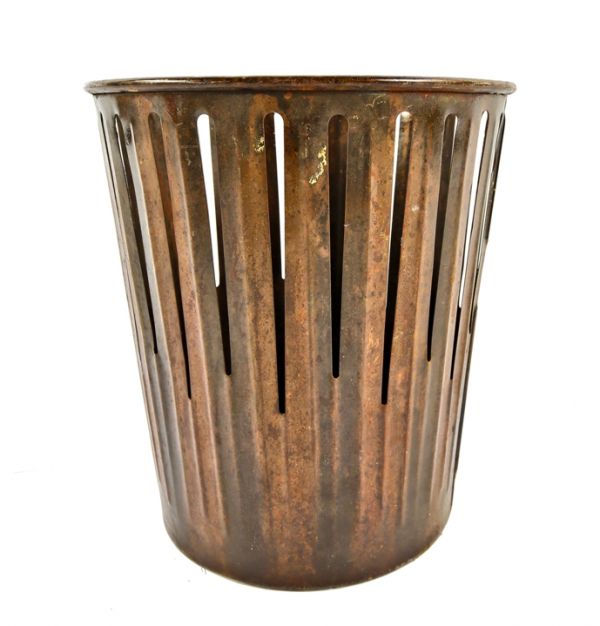 c. 1950's original pressed american industrial vintage steel roberts  electric company office stationary trash can or paper waste basket with  original