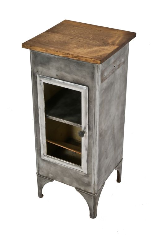 early 20th century antique american medical brushed metal freestanding hospital room supply storage cabinet with reinforced cabriole style legs  