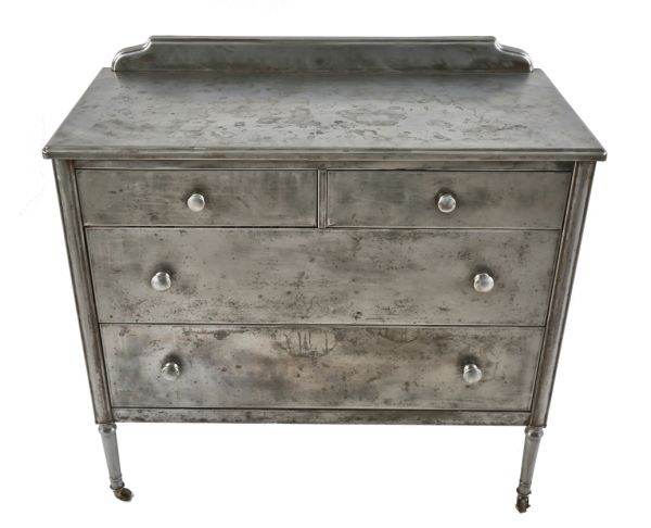 completely refinished american depression era minneapolis hotel simmons pressed and folded steel "fireproof" guest room dresser with original bassick swivel casters