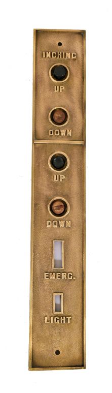 single early 20th century oversized cast bronze oscar heineman silk factory building elevator cab push button plaques with largely uniform surface finish 