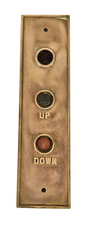 refinished single early 20th century oversized cast bronze oscar heineman silk factory building elevator cab up/down push button plaque 
