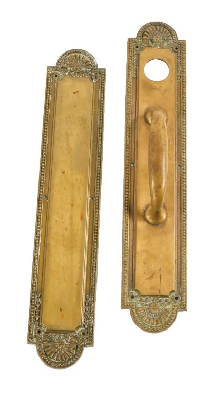 original "push" and "pull" ornamental cast brass c. 1920's historically important lakeshore drive athletic club door hardware 