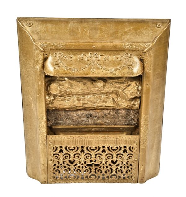 hard to find late 19th century antique american victorian era metallic gold enameled residential fireplace gas insert