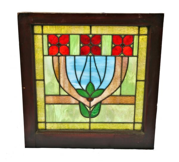 original and intact richly colored c. 1917 interior residential variegated stained glass chicago bungalow windows featuring abstract floral motifs