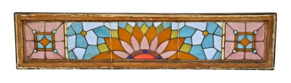 early 1880's original and intact oversized salvaged chicago stained glass transom window with original structurally sound sash frame 