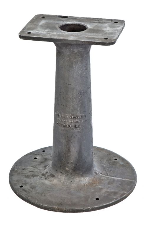 original early 20th century heavy duty chicago factory machine shop refinished cast iron pedestal stand with oversized round base