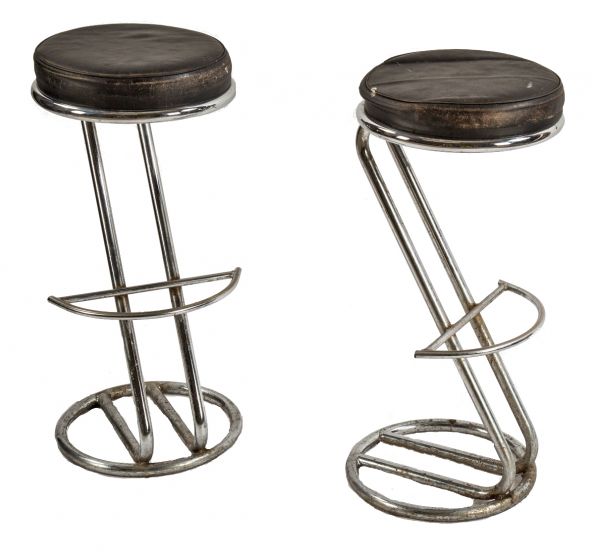 Gilbert Rohde With Curvaceous Footrests, Vintage Art Deco Bar Stools