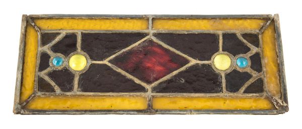 original richly colored 19th century american victorian era salvaged chicago stained glass entrance door panel with jewels and centrally located diamond 