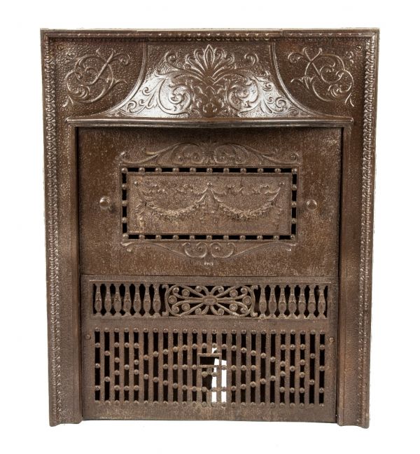 original 19th century ornamental cast iron dawson brothers interior residential salvaged chicago fireplace mantel gas insert with detachable summer cover 