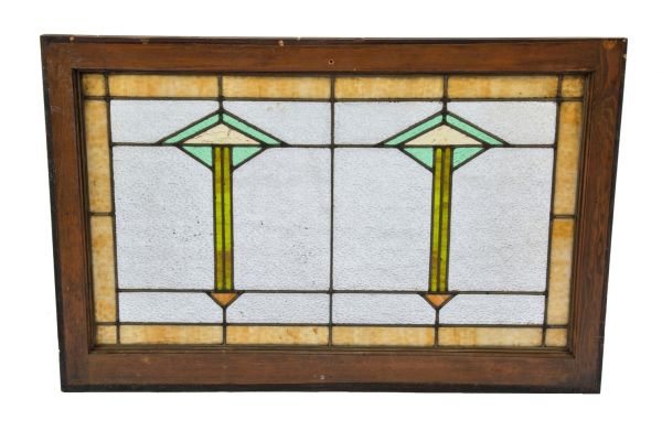 original and intact early 20th century prairie style leaded art glass chicago bungalow window with abstract floral motifs and intact wood sash frame