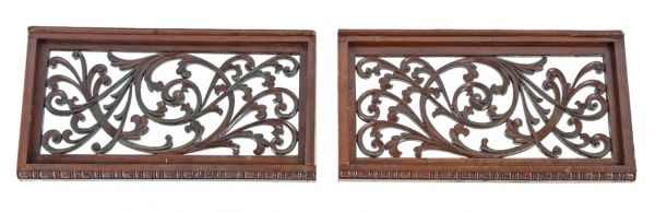 matching set of original well-maintained 1880's elaborately carved cherry wood interior parlor room grilles salvaged from a chicago mansion