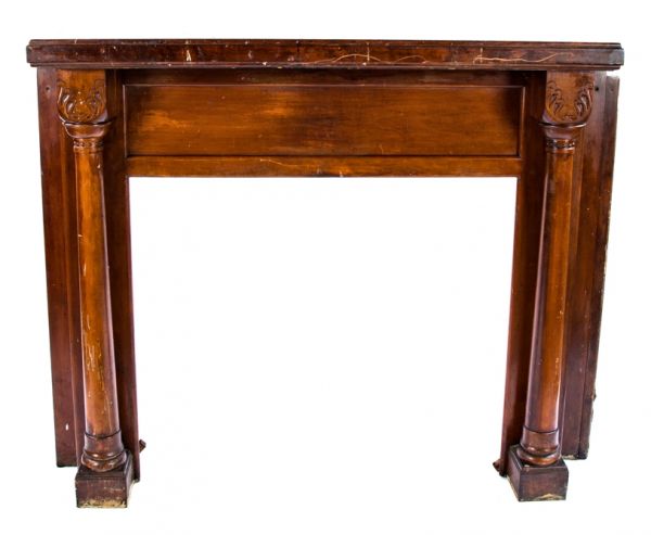 original 19th century salvaged chicago solid cherry interior residential fireplace mantel with two opposed and tapered supporting columns