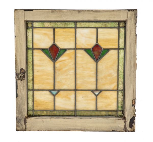 early 20th century original salvaged chicago prairie style leaded art glass window featuring abstract floral motifs