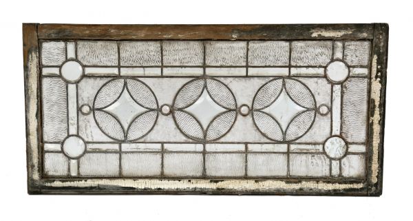 original and largely intact strongly geometric early 20th century prairie style salvaged chicago residential bay transom window with combination ripple and beveled cut glass