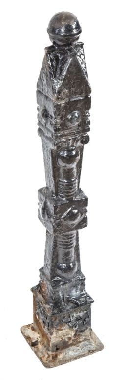 single black enameled 19th century freestanding ornamental cast iron dearborn foundry victorian era salvaged chicago newel post with ball finial 