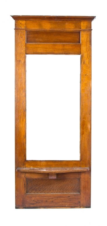 single early 20th century salvaged chicago antique american wall-mount solid oak wood pier mirror with original mirror and varnished finish 