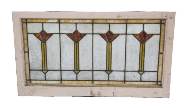 early 20th century interior residential salvaged chicago strongly geometric leaded art glass transom window with repeating abstract floral motifs 