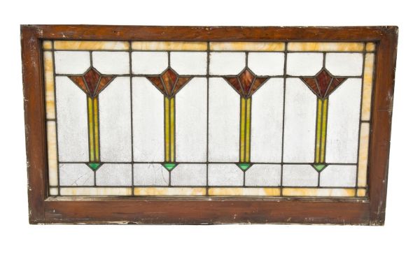 early 20th century salvaged chicago strongly geometric chicago prairie style interior residential transom window with repeating abstract floral motifs 